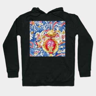 Watercolor and vector blue, gold and red scroll seamless pattern Hoodie